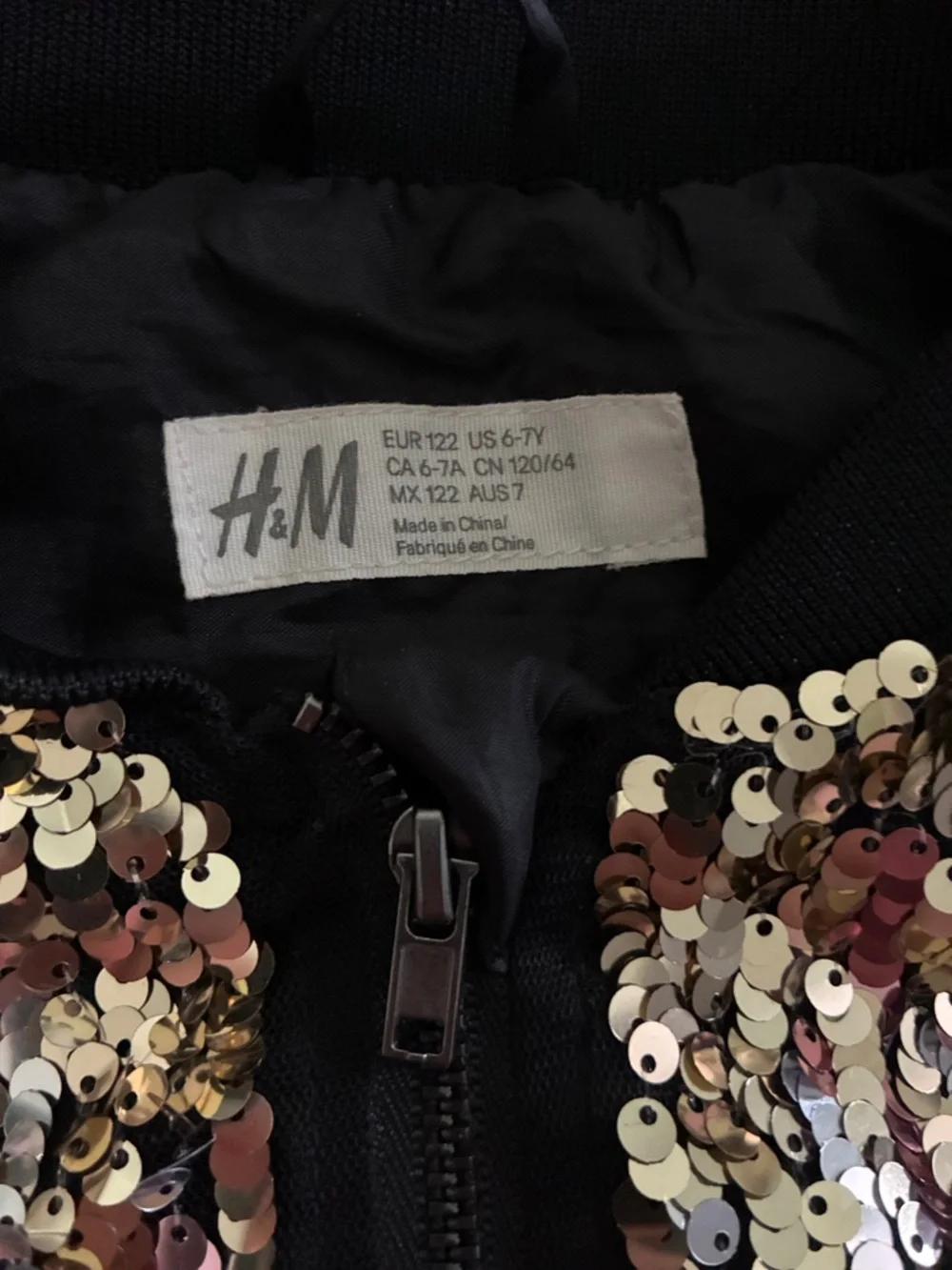 Kids size 6-7y H&M Ombre Sequin Bomber Jacket in Gold, Pink & Teal